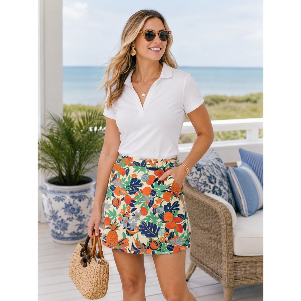 Talbots 10P Tropical Fruit Print Skirt Colorful Pineapple‎ Citrus Resort Preppy